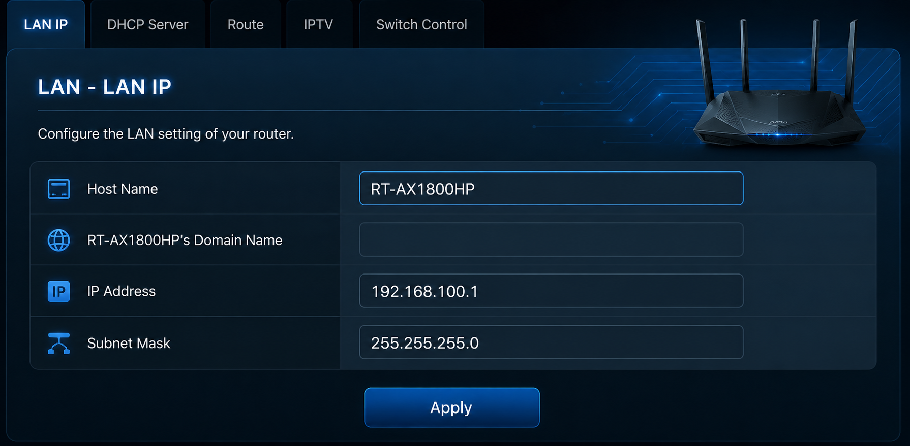 ASUS 공유기 WireGuard VPN 클라이언트 LAN IP 변경 화면