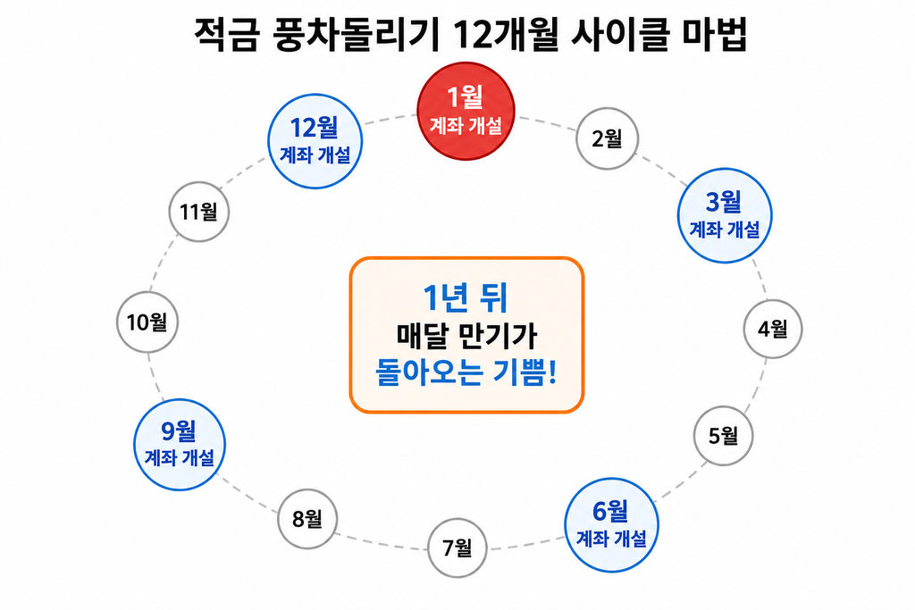 적금 풍차돌리기 12개월 사이클 무한 동력 시뮬레이션