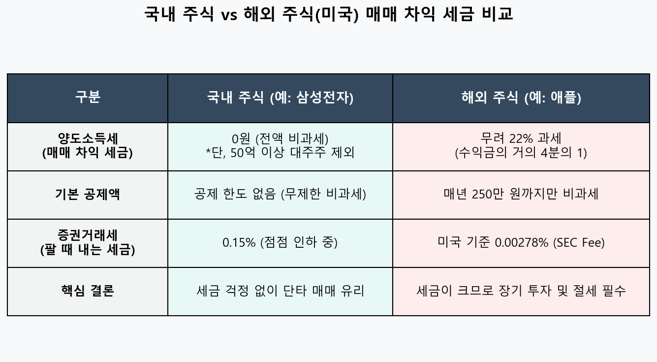 해외 주식 세금 양도소득세 비교표