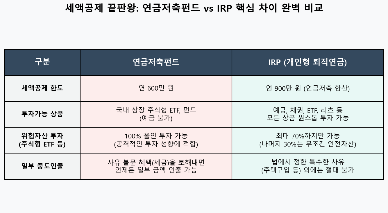 연금저축펀드 IRP 차이 핵심 비교표