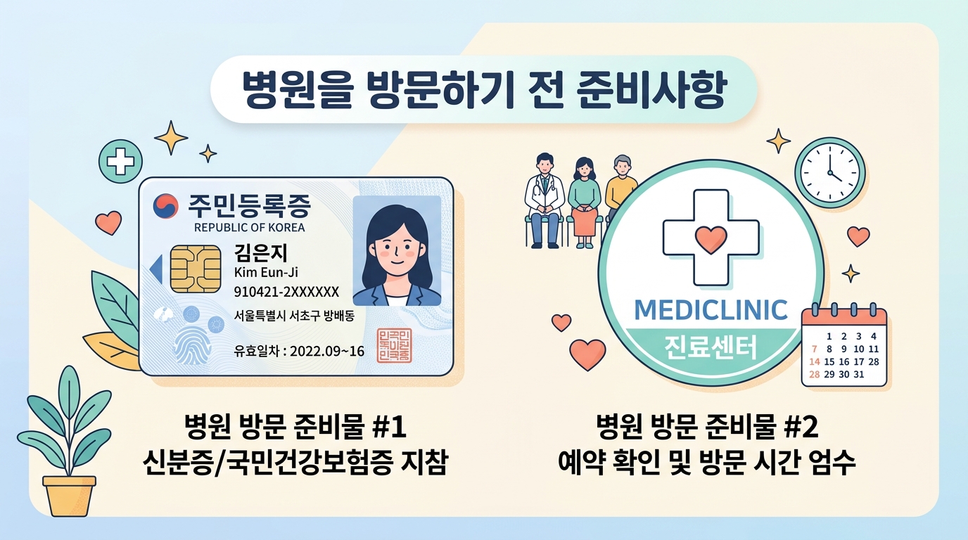 코로나 예방접종 병원 방문 준비물 신분증 이미지
